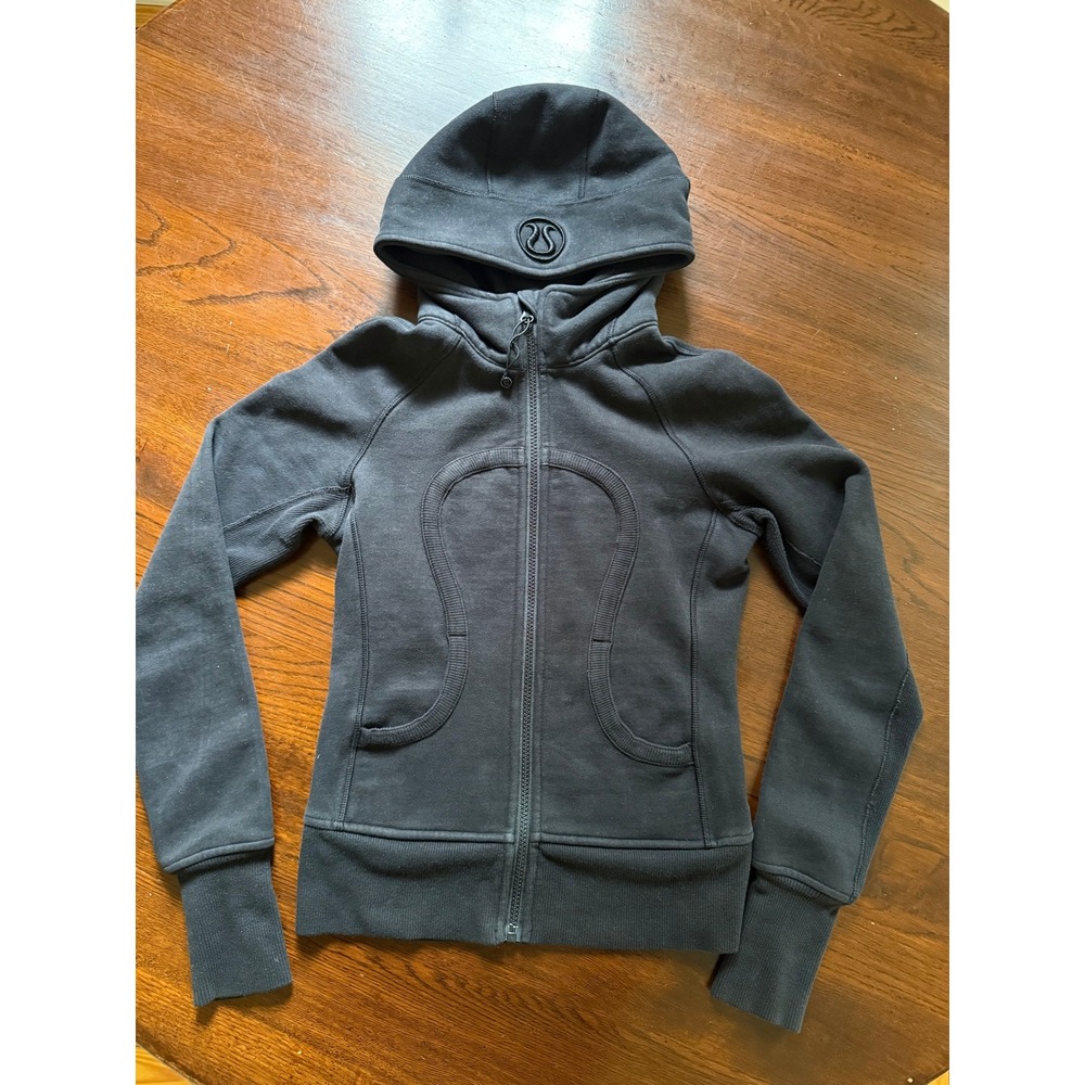 Lululemon Vintage Scuba Full-Zip Black Fleece Hoodie, Size 4